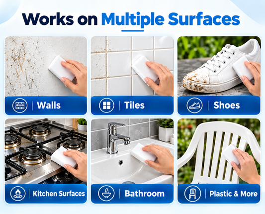 Magic Eraser Cleaning Sponge | Pack of 4 | Powerful Multi-Purpose Stain Remover | No Chemicals Required | Effortlessly Cleans Walls, Kitchens, Bathrooms, Shoes, Switch Boards & More