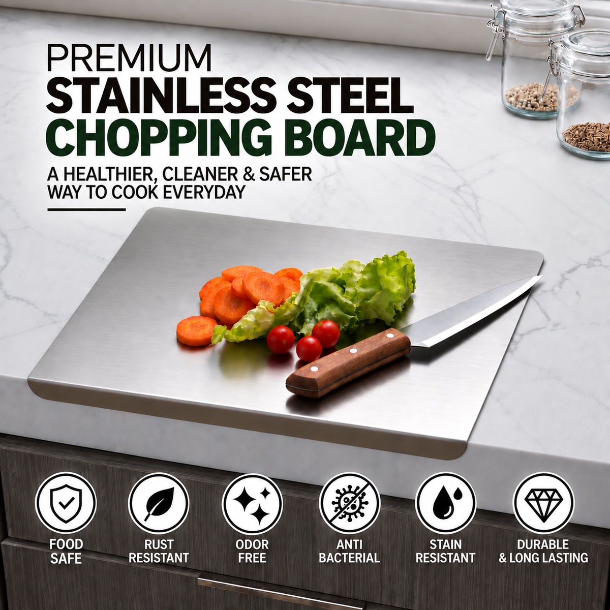 Premium Stainless Steel Chopping Board for Vegetables & Meat
